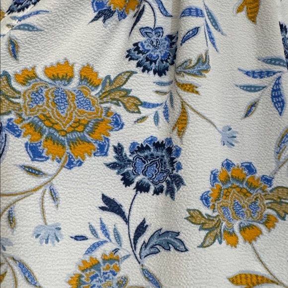 Hawthorn Petite Floral Blouse XS Blue Yellow Cap Sleeve Split Neck Poly Top - Picture 2 of 4